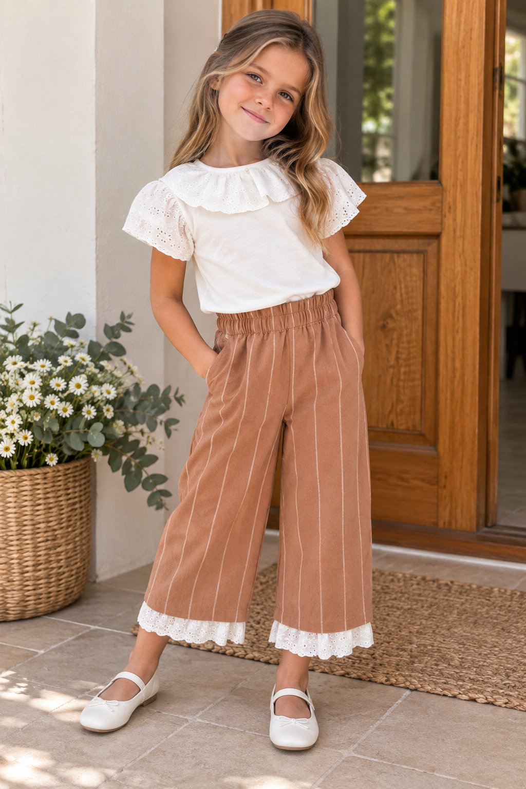 Pantalón de lino con puntilla